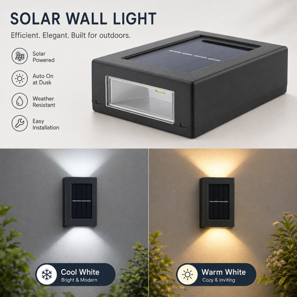 Solarna Lampa Ścienna LED – Zewnętrzny Kinkiet Ogrodowy z Podwójną Wiązką Światła