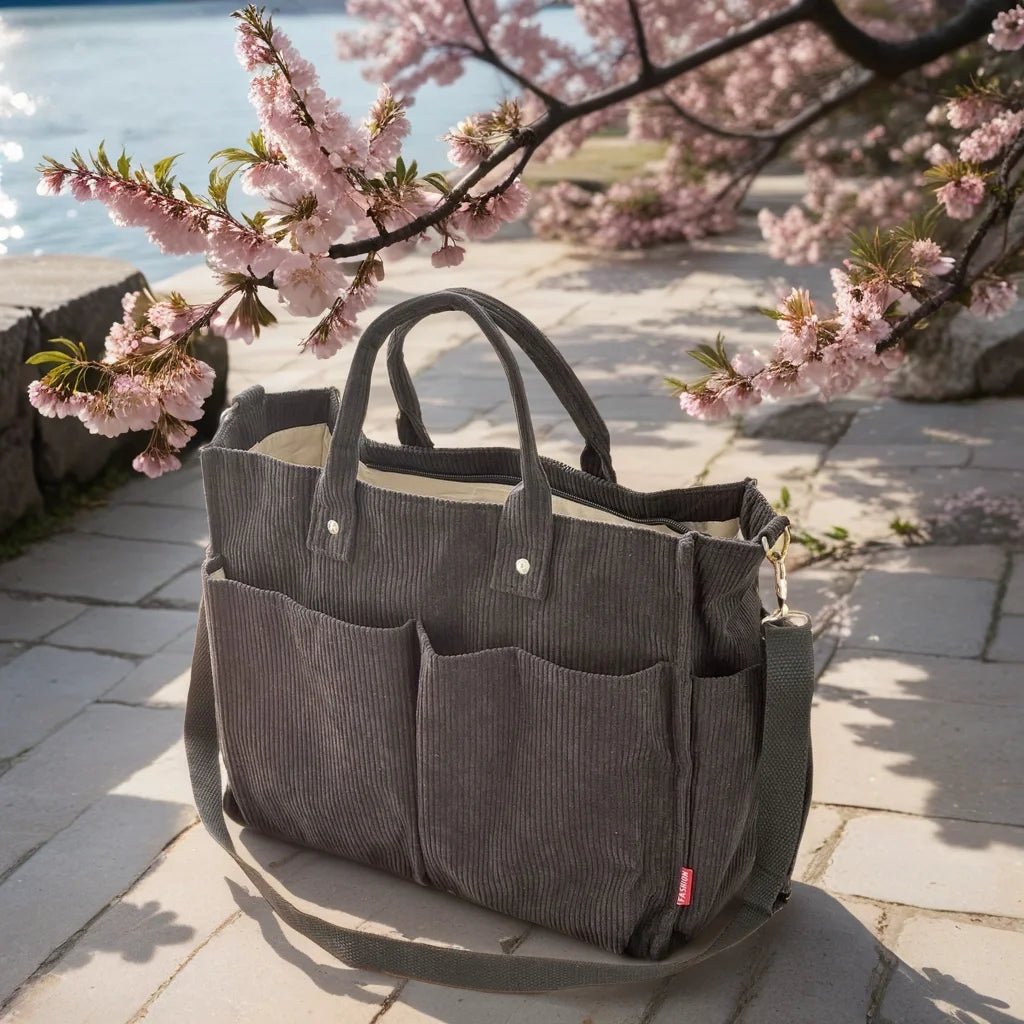Stylowa Torba Męska na Ramię 32x28x12cm - Wytrzymały Sztruks Czarna na Co Dzień 6