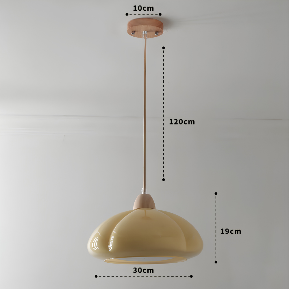 Szklana Lampa Wisząca Retro z Drewnianym Akcentem – 1-Punktowa Lampa Sufitowa do Kuchni, Jadalni i Salonu