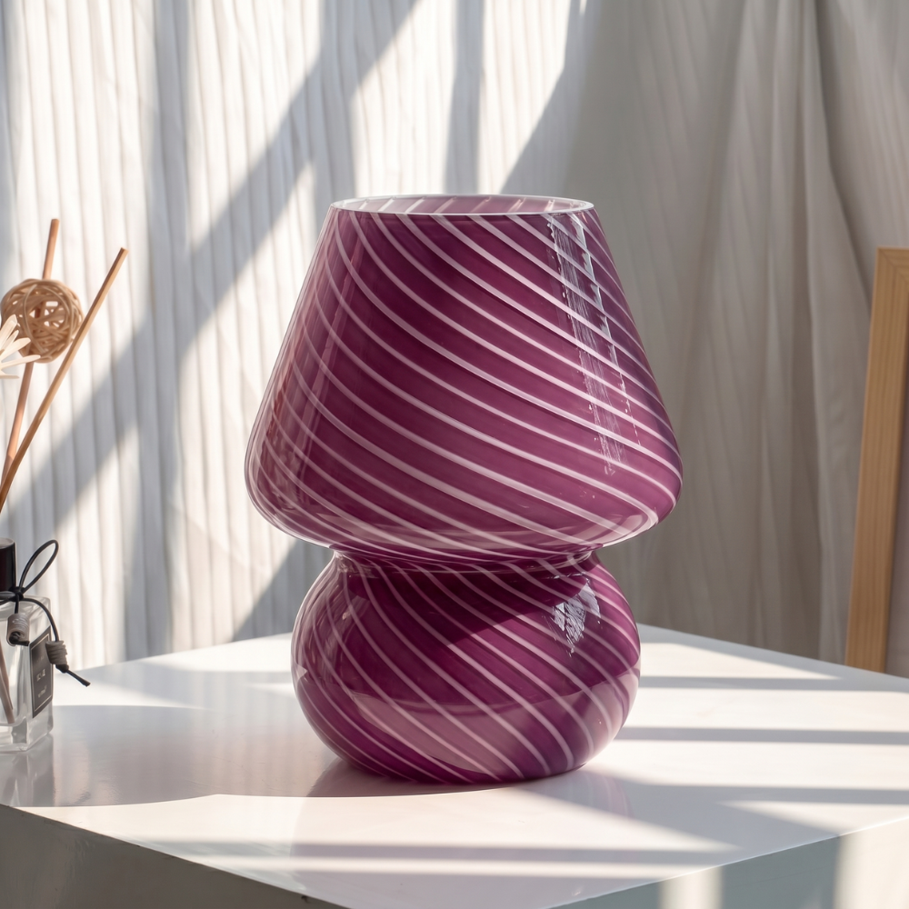 Lampa stołowa ze szkła w stylu vintage – ręcznie dmuchana w kształcie grzyba do wystroju salonu