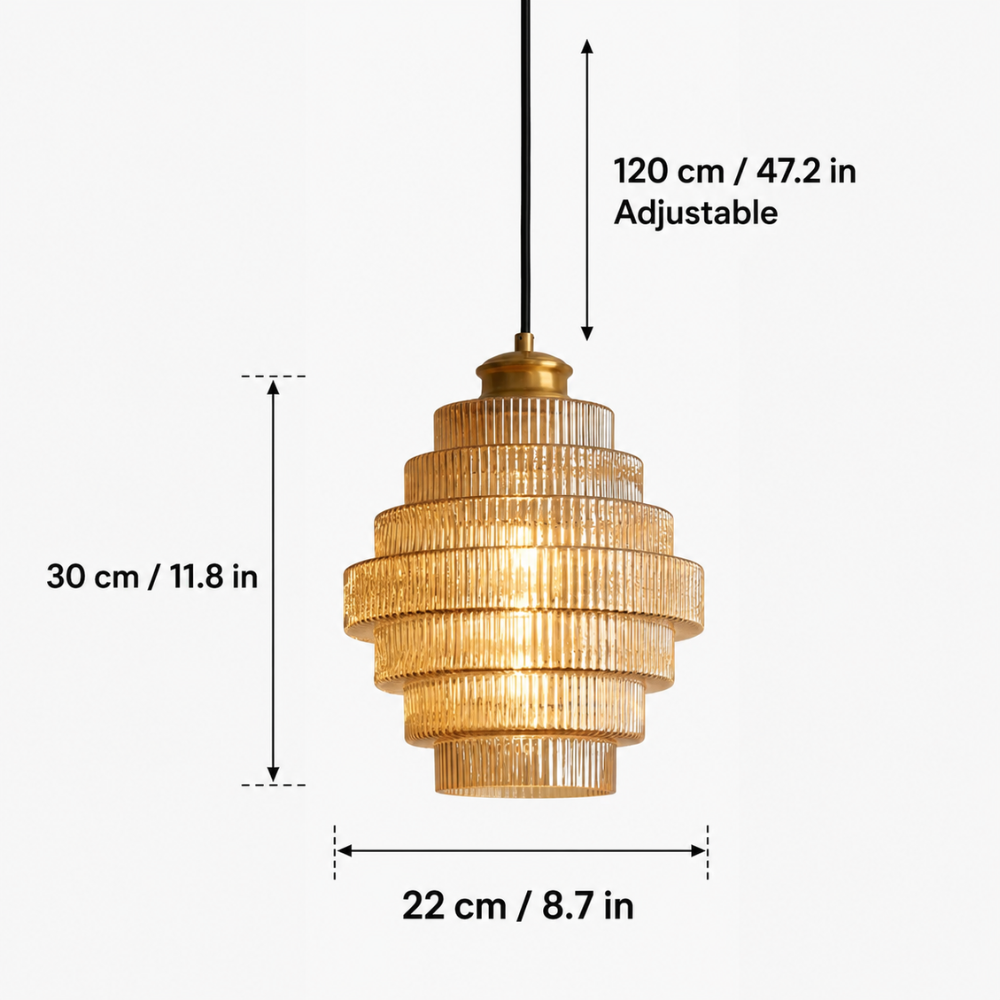 Warstwowa Lampa Wisząca Vintage – Prążkowany Klosz z Efektem Szkła do Jadalni, Salonu i Sypialni