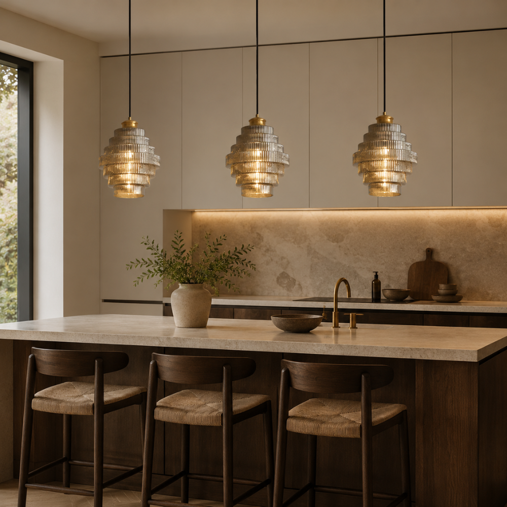 Warstwowa Lampa Wisząca Vintage – Prążkowany Klosz z Efektem Szkła do Jadalni, Salonu i Sypialni