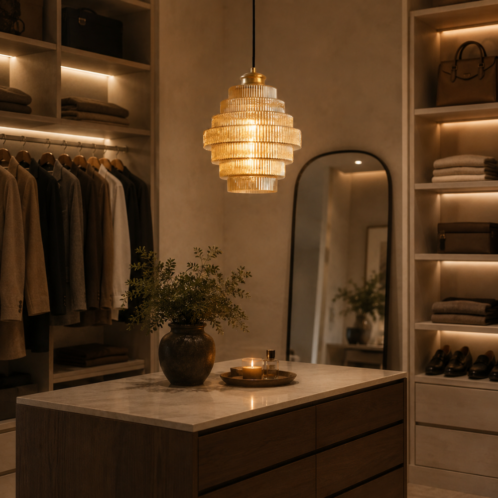 Warstwowa Lampa Wisząca Vintage – Prążkowany Klosz z Efektem Szkła do Jadalni, Salonu i Sypialni