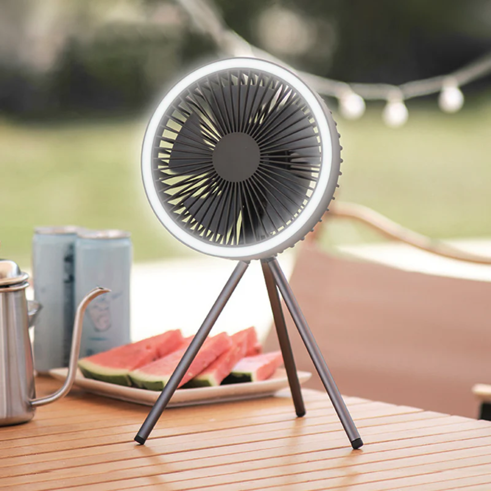 Wentylator kempingowy z oświetleniem LED, baterią USB, power bankiem, wiszący lub ze statywem do namiotu, do użytku na zewnątrz 7