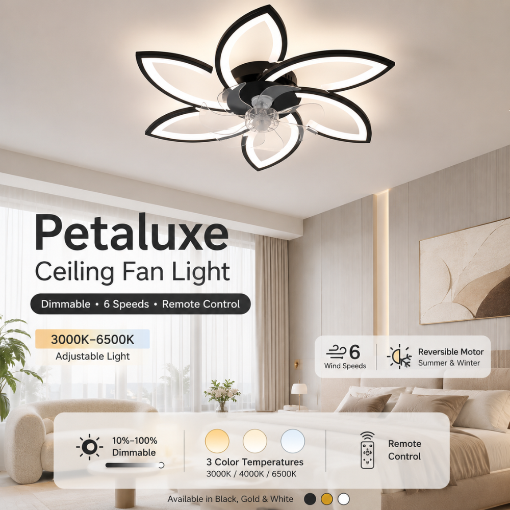 Wentylator sufitowy z oświetleniem LED, kształt kwiatu, pilot, ściemnialny, 6 prędkości, 3000K 6500K 5