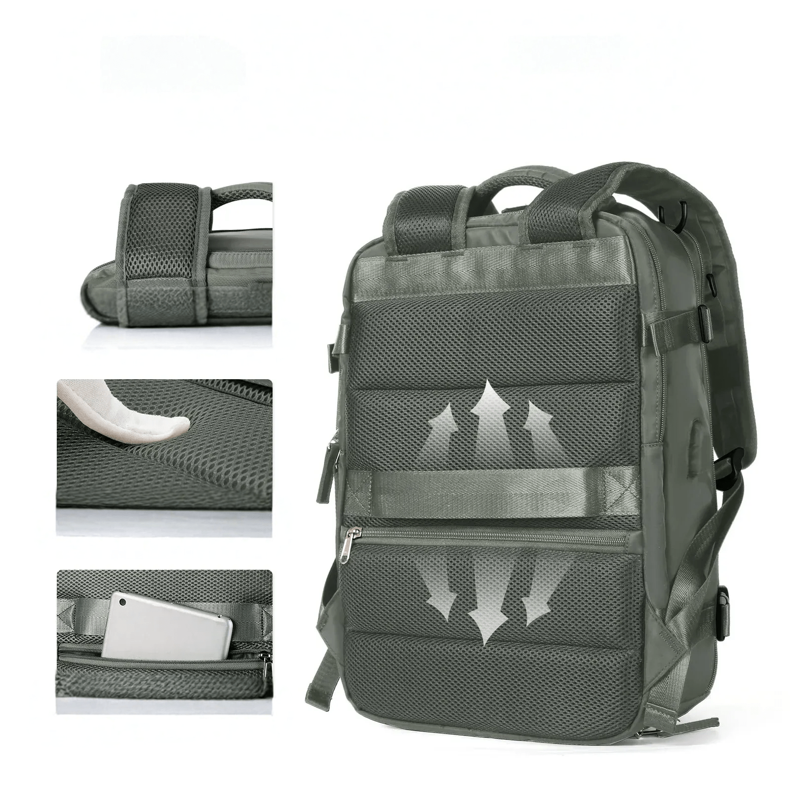 Wytrzymały, wodoodporny plecak 33x22x47cm - Nylon Czarny z funkcją ładowania USB do podróży 4