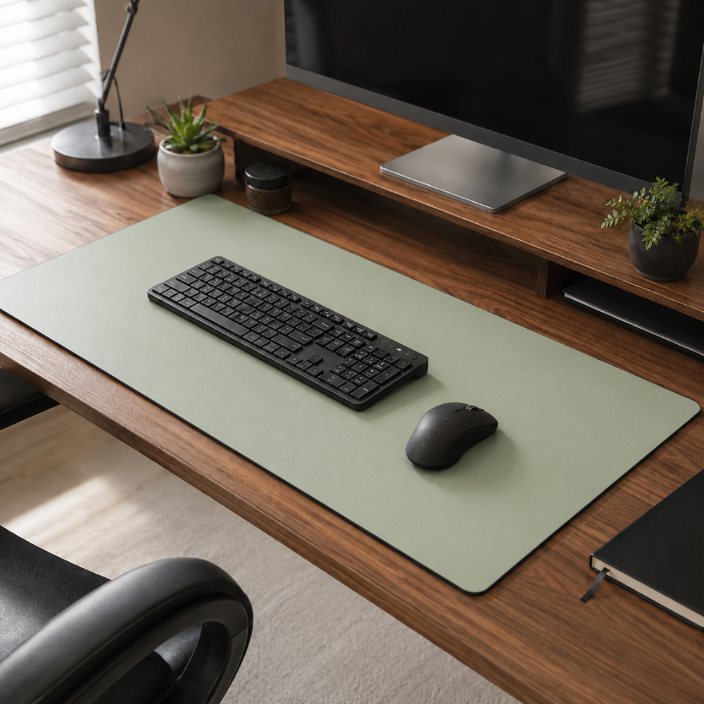 Zestaw 2 dużych podkładek na biurko i podkładek pod mysz 90 × 40 cm – minimalistyczne, antypoślizgowe podkładki na biurko z obszytym brzegiem do biura, biura domowego i gier 5