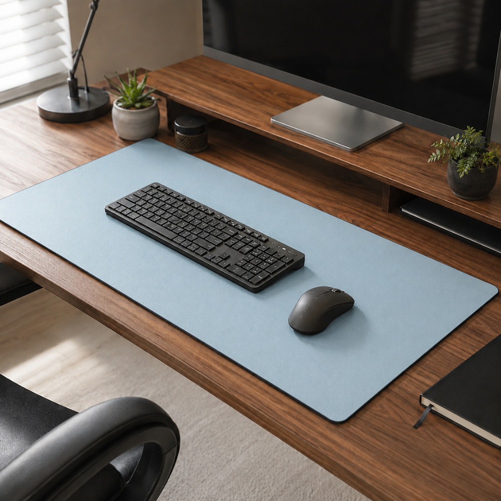 Zestaw 2 dużych podkładek na biurko i podkładek pod mysz 90 × 40 cm – minimalistyczne, antypoślizgowe podkładki na biurko z obszytym brzegiem do biura, biura domowego i gier 7