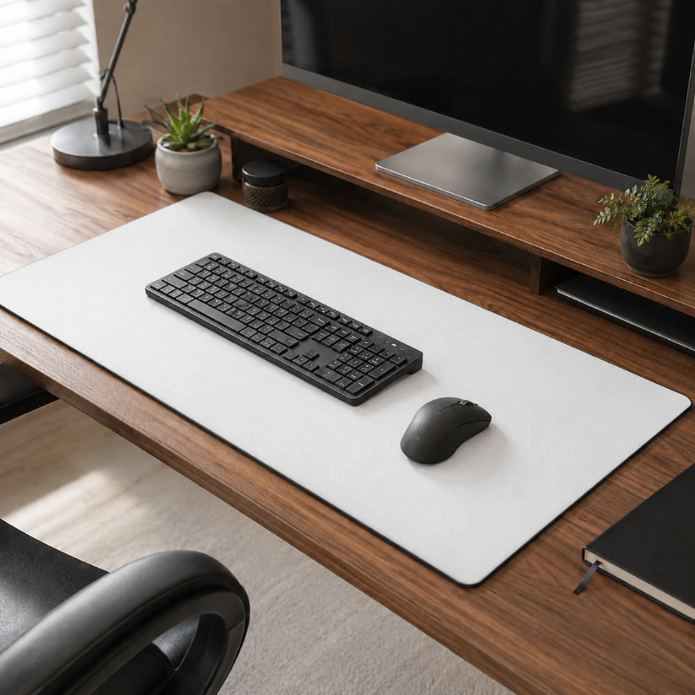 Zestaw 2 dużych podkładek na biurko i podkładek pod mysz 90 × 40 cm – minimalistyczne, antypoślizgowe podkładki na biurko z obszytym brzegiem do biura, biura domowego i gier 9