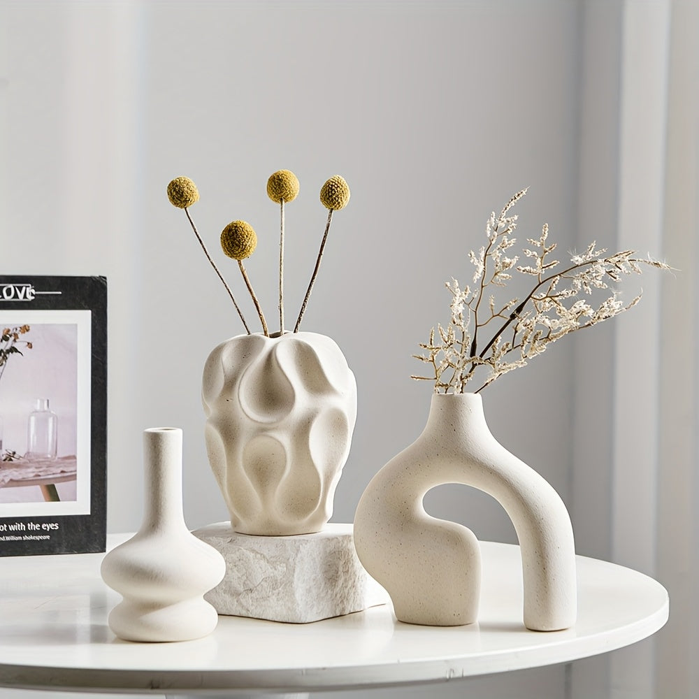 Zestaw 3 ceramicznych wazonów geometrycznych - 15 cm Wazony Boho Donut i nordycki design 7