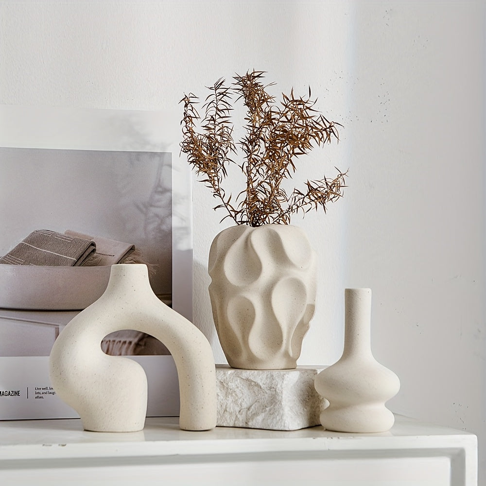 Zestaw 3 ceramicznych wazonów geometrycznych - 15 cm Wazony Boho Donut i nordycki design 8