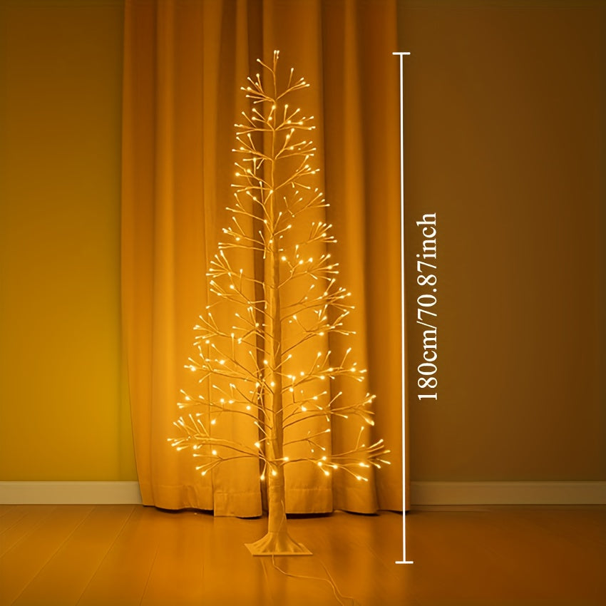 Drzewko LED z oznaczeniem wysokości 180 cm przed zasłoną