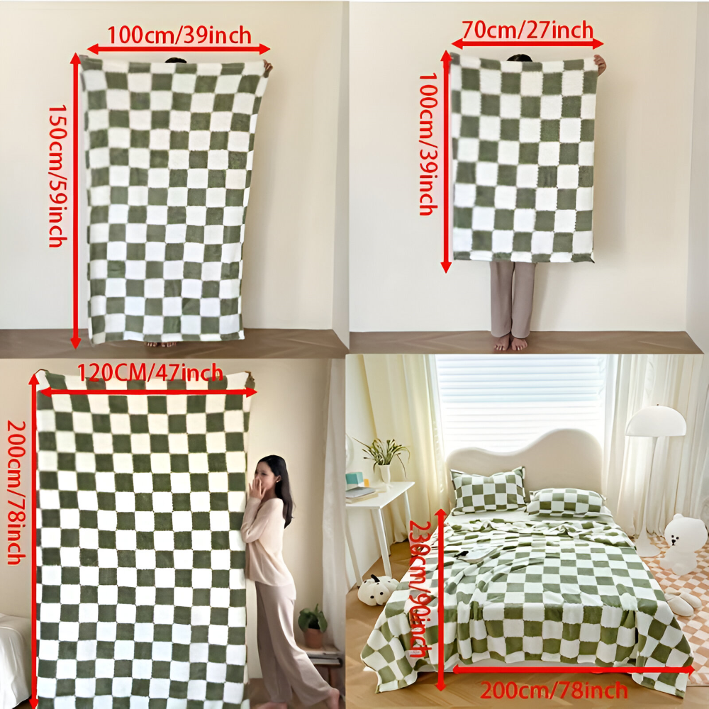 Zielony koc w szachownicę w czterech rozmiarach od 70 x 100 do 200 x 230 cm
