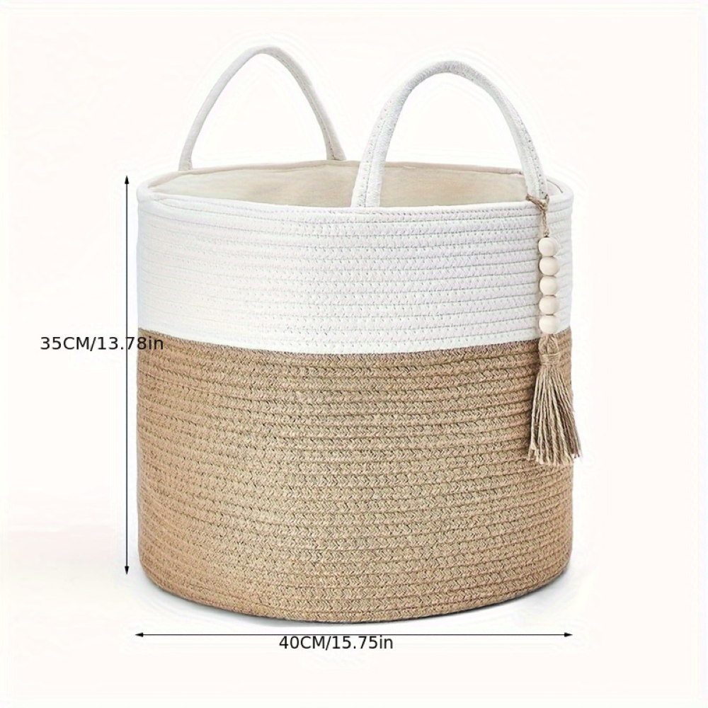 Wymiary kosza khaki-białego: Ø 40 cm, wysokość 35 cm