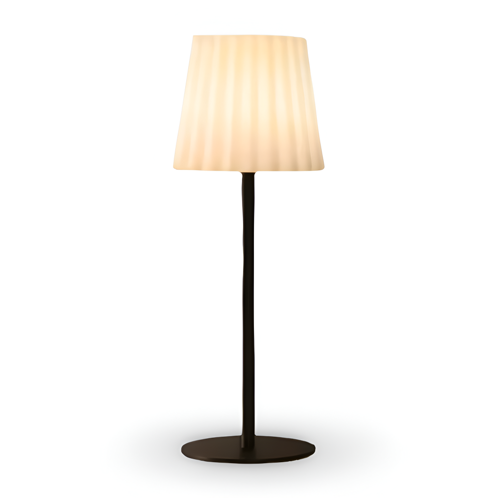 Lampka nocna czarna z białym karbowanym kloszem