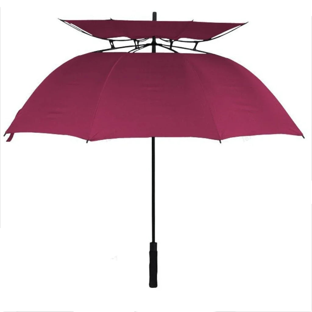 Duży parasol w kolorze bordowym z wentylowaną podwójną czaszą