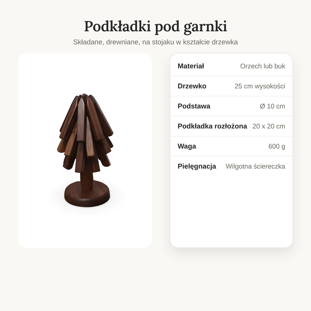 Specyfikacja składanych drewnianych podkładek pod garnki