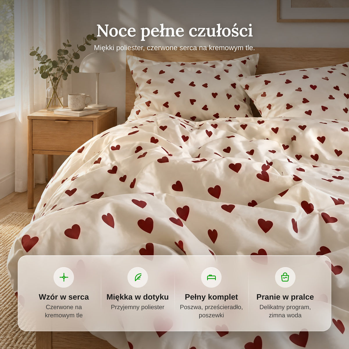 Zalety pościeli w serca: wzór, miękkość, pranie w pralce