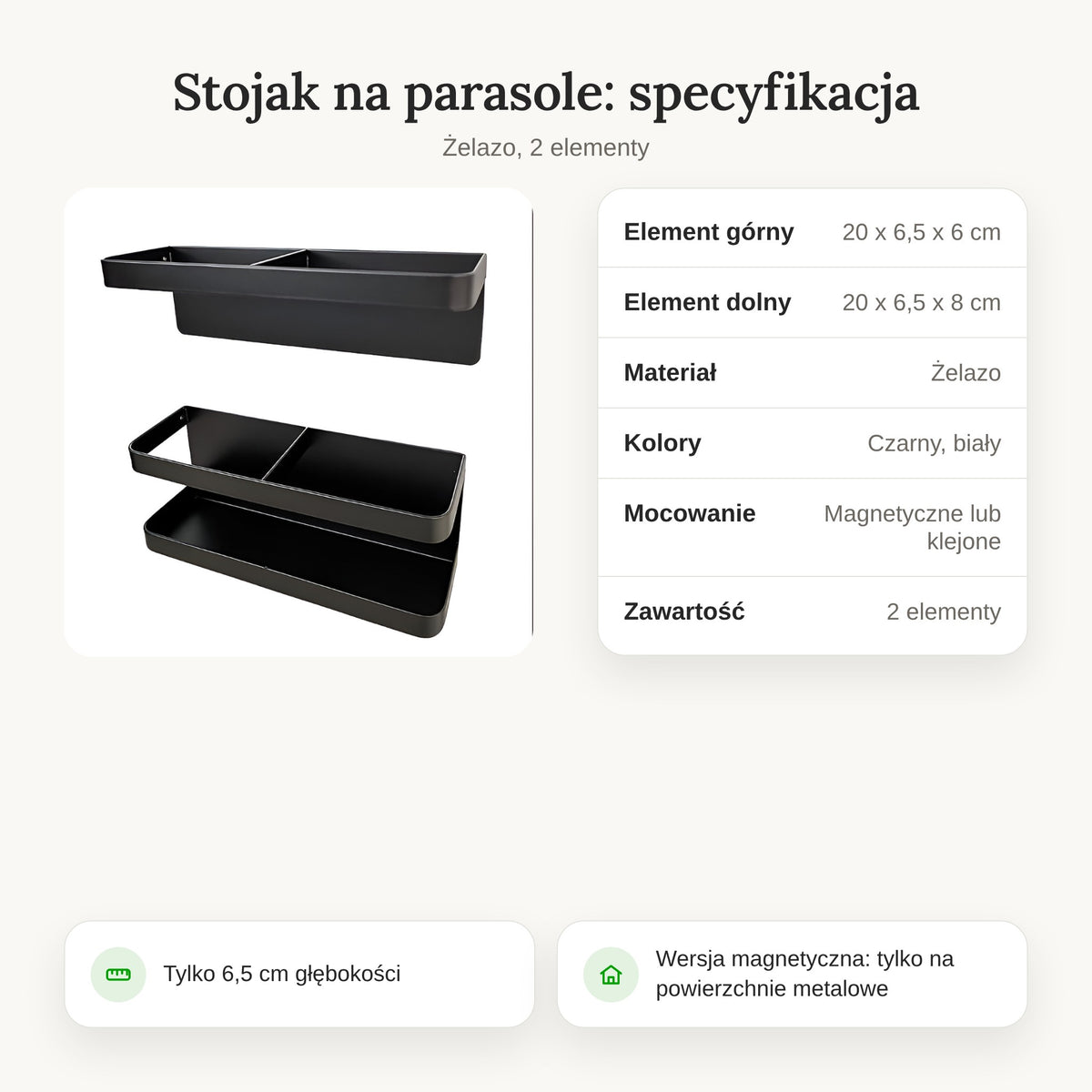 Specyfikacja stojaka na parasole z żelaza, 2 elementy po 20 cm