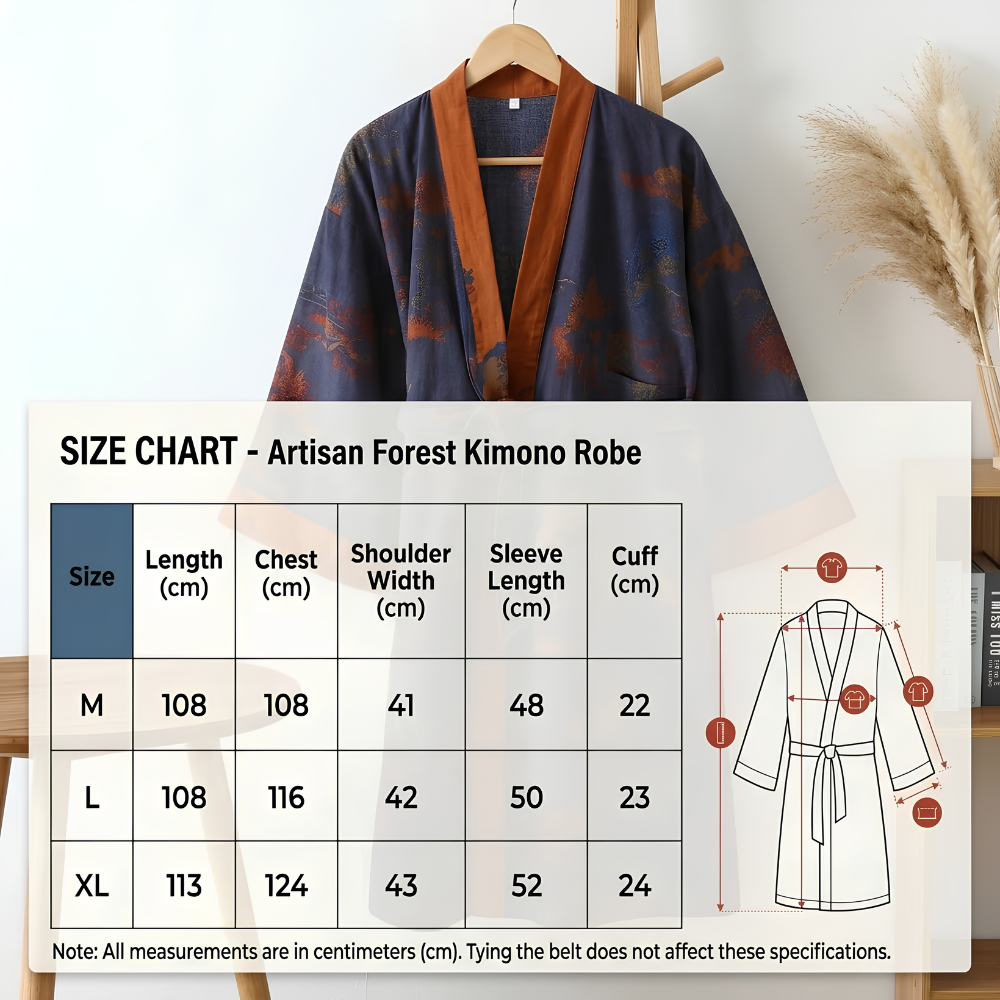 Tabela rozmiarów szlafroka kimono