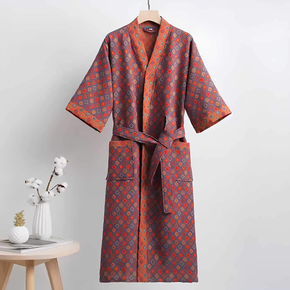 Szlafrok kimono unisex z gazy bawełnianej, wzór 01